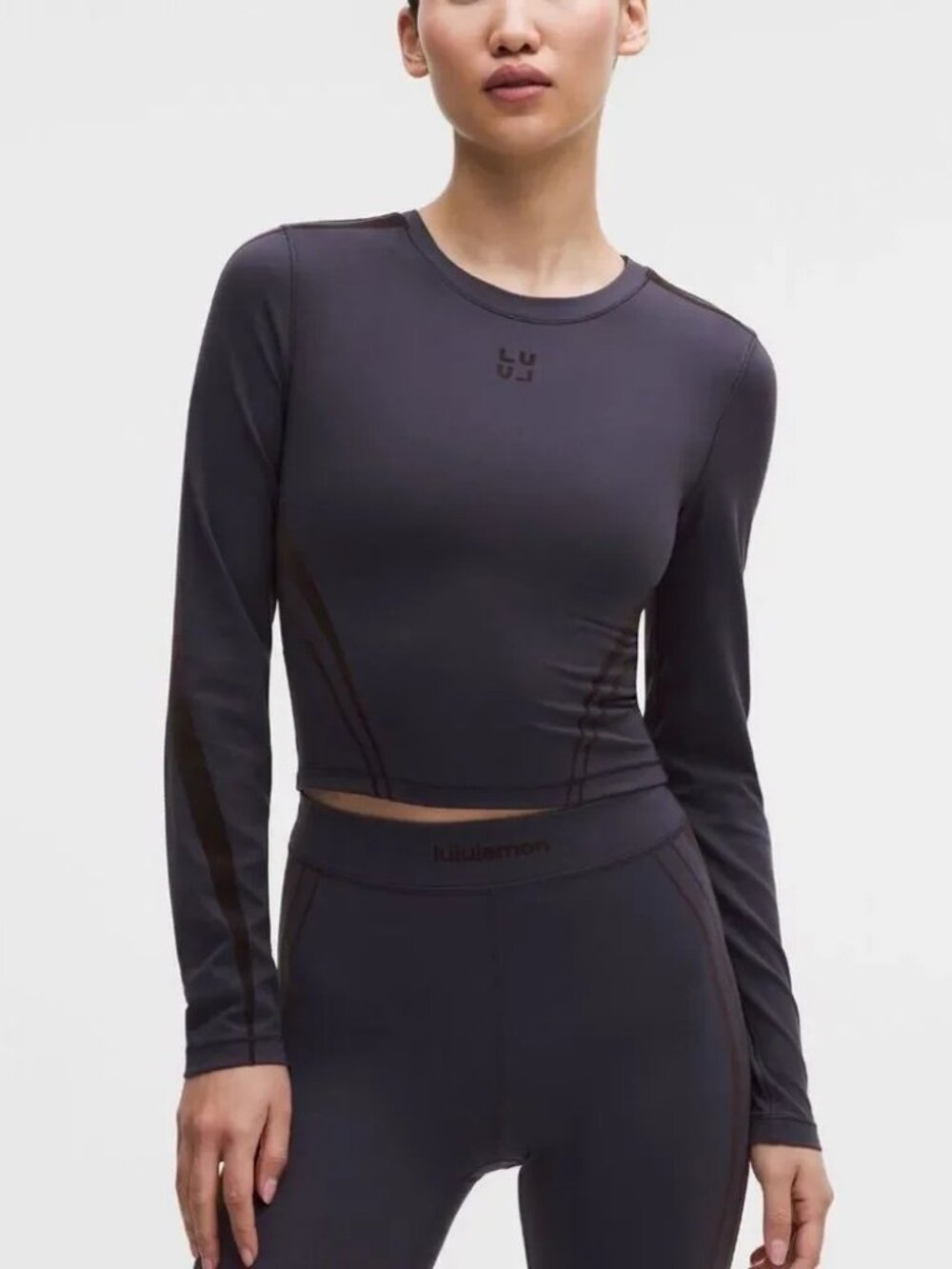 lululemon athletica Long Sleeve Top in Dark Charcoal with Black Accents